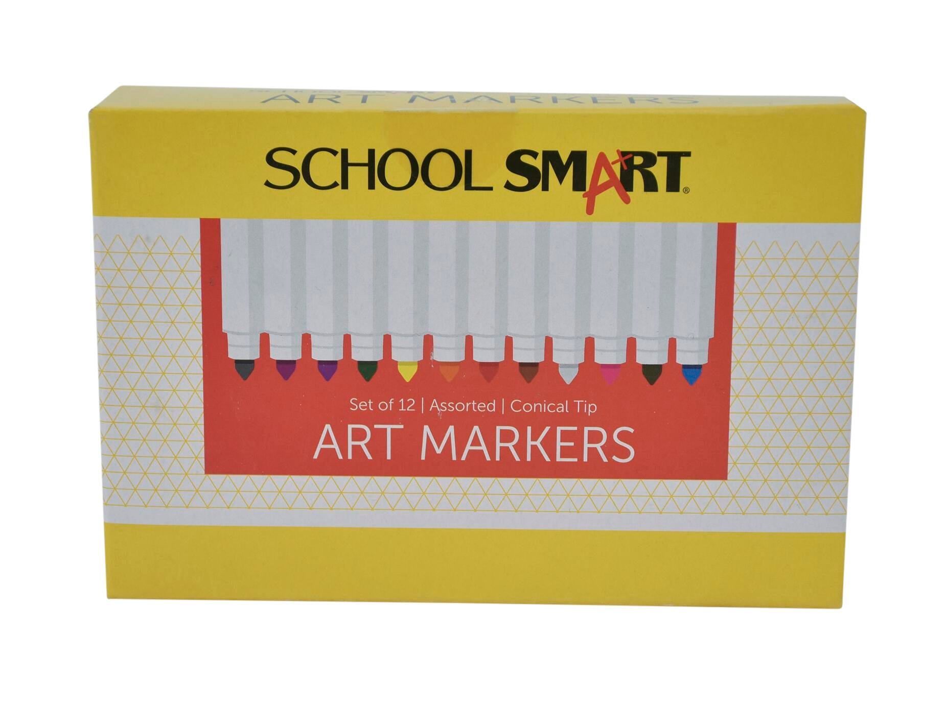 School Smart Art Markers, Conical Tip, Assorted Colors, Pack of 12 2002988
